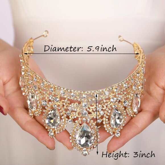 Vintage Crystal Tiara Crown Alloy Red Wedding Hair Accessories Women Prom Party main image 4